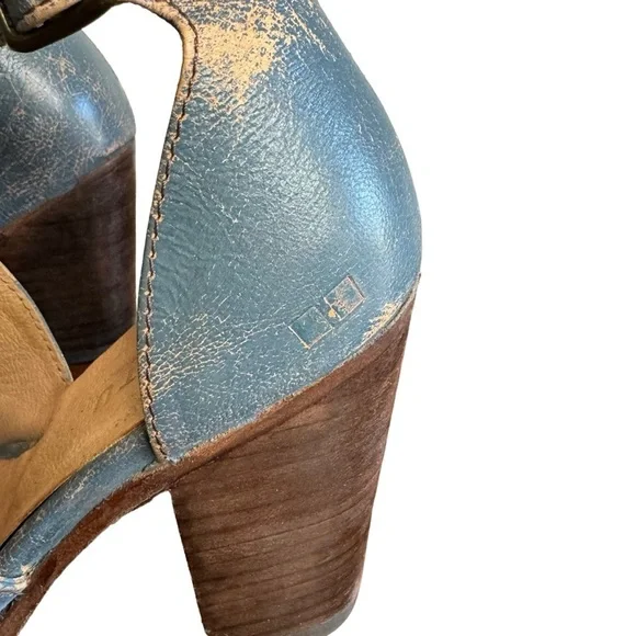 Bed Stu blue Olena zip front peep toe block heels SZ. 6 - Picture 8 of 15